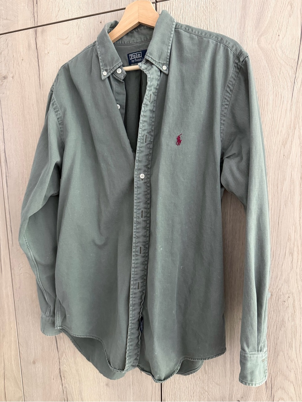 Polo pRalph Lauren Olive Green oxford Shirt with Maroon Pony